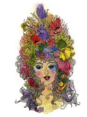 Rusanovska Art Monotype Ink Flora Girl 2017